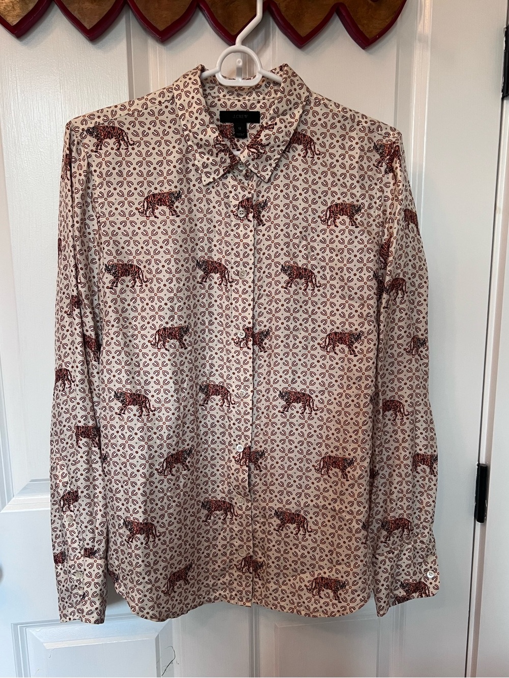 J. Crew silk Cream Button-Down Shirt with Brown Tiger Print